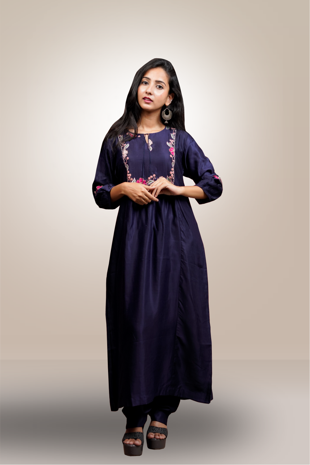 Dark Blue Color Hand Embroidery Worked Salwar Kameez