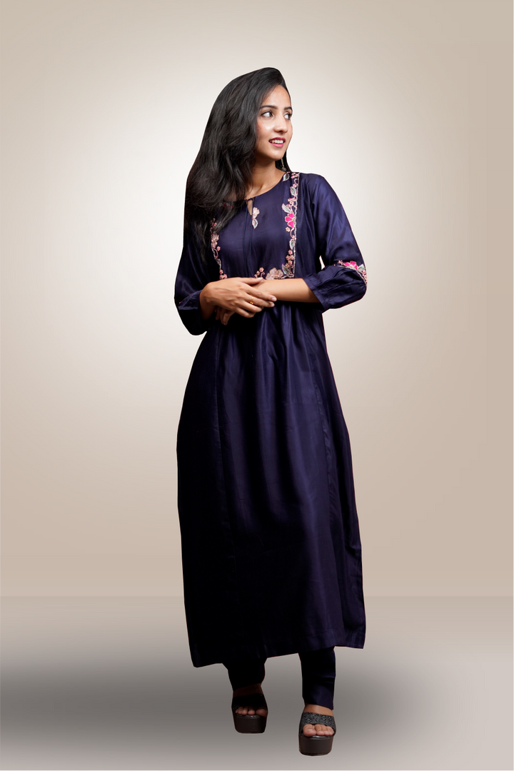 Dark Blue Color Hand Embroidery Worked Salwar Kameez