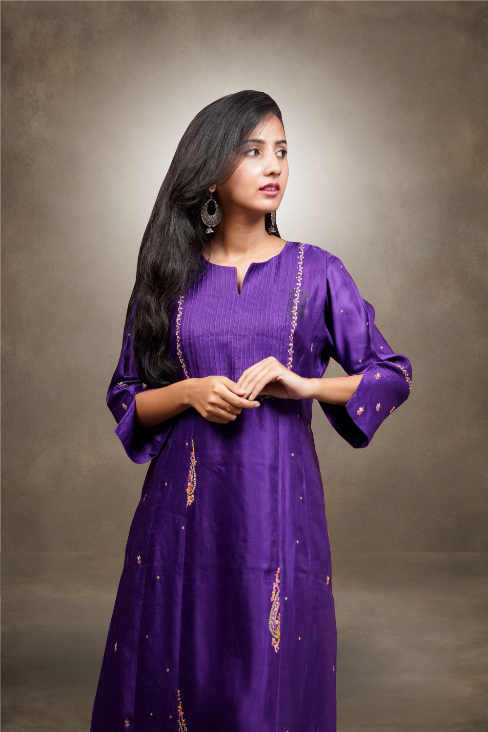 Raw Silk Dark Violet Color Worked Salwar Kameez