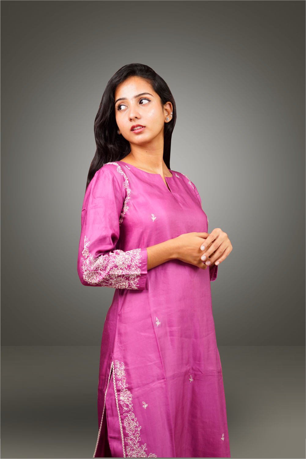 Onion Pink Charmouse Silk Thread Sequins Worked Salwar Kameez