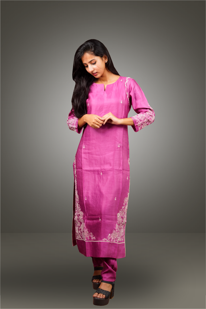 Onion Pink Charmouse Silk Thread Sequins Worked Salwar Kameez