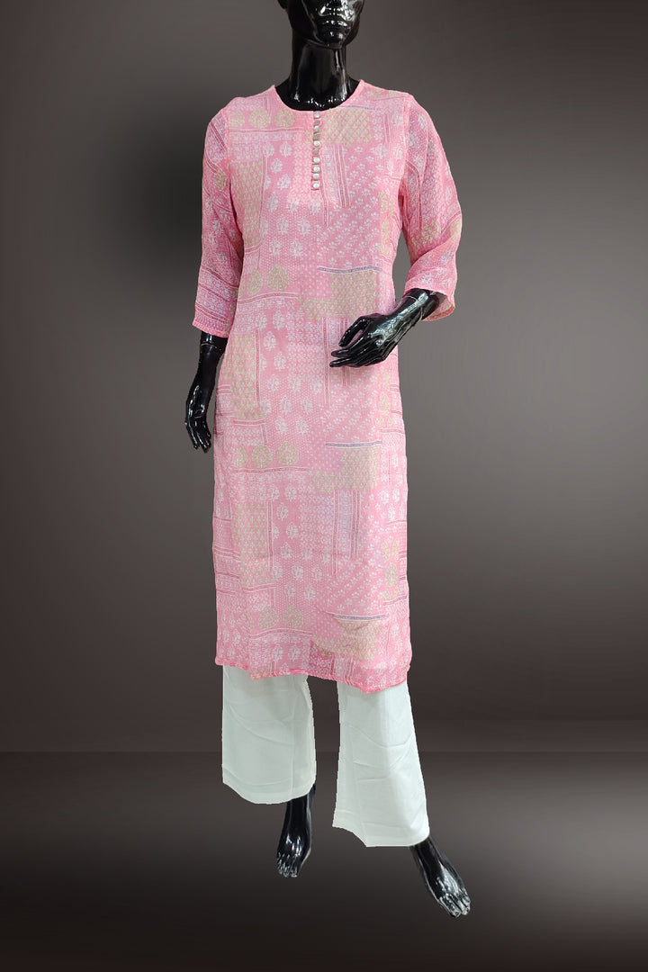 Pure Linen Printed Pink Salwar Kameez