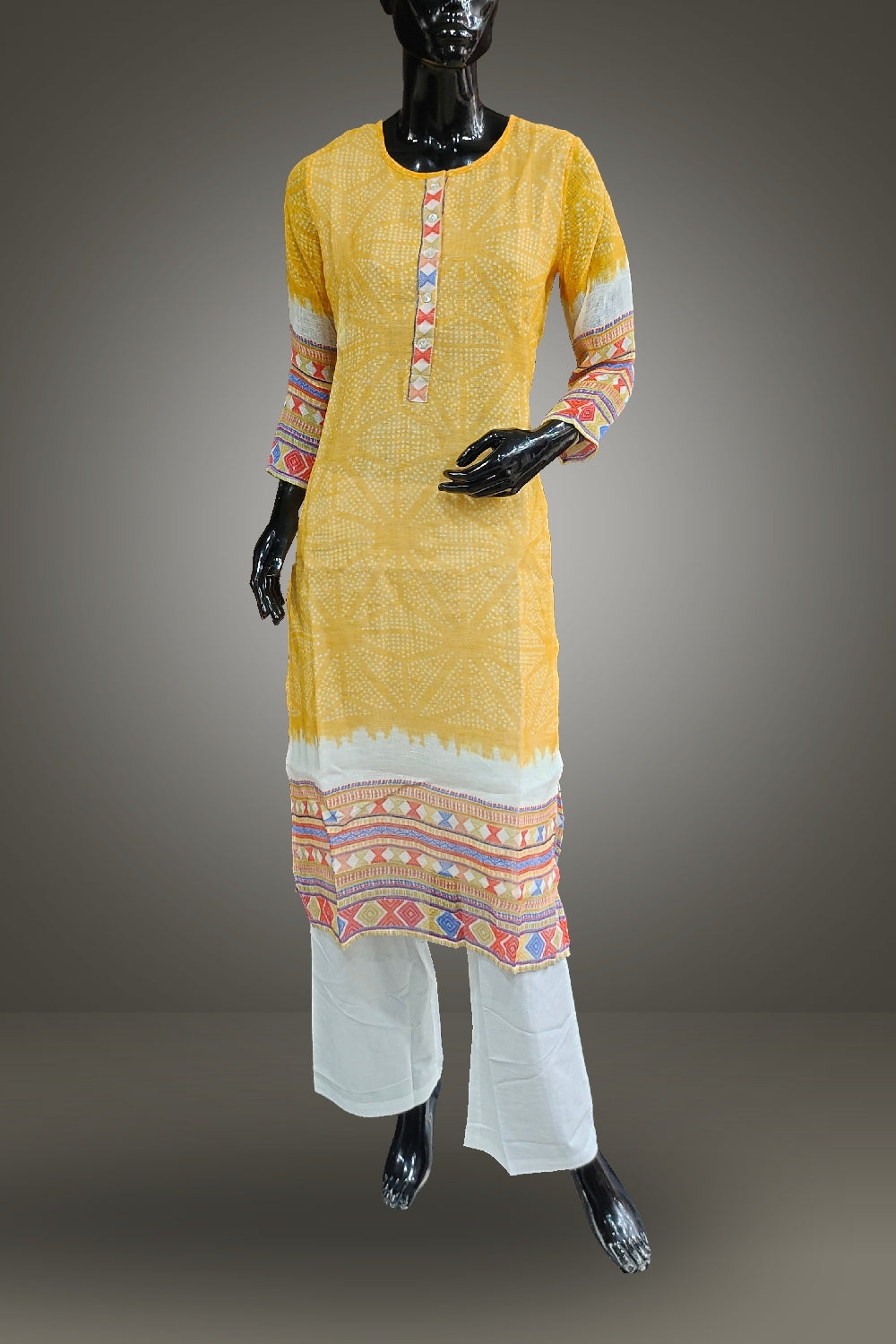 Yellow Pure Linen Printed Salwar Kameez