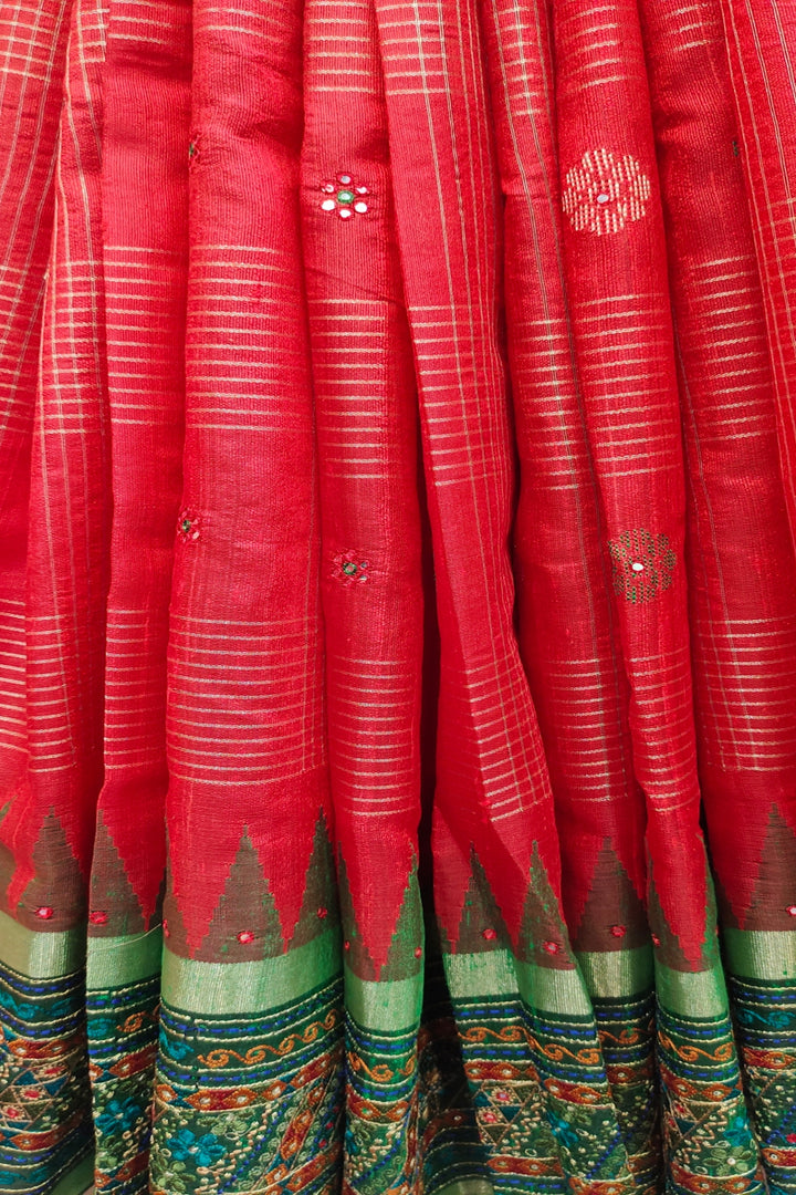 Zari Work Raw Silk Saree with Embroidered Border