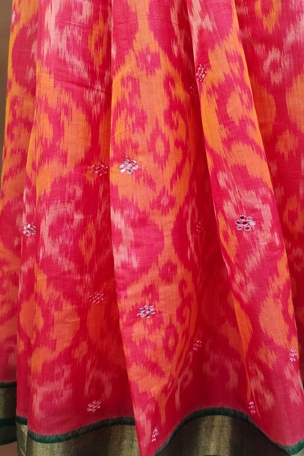 Silk Cotton Ikat Printed Pink Saree