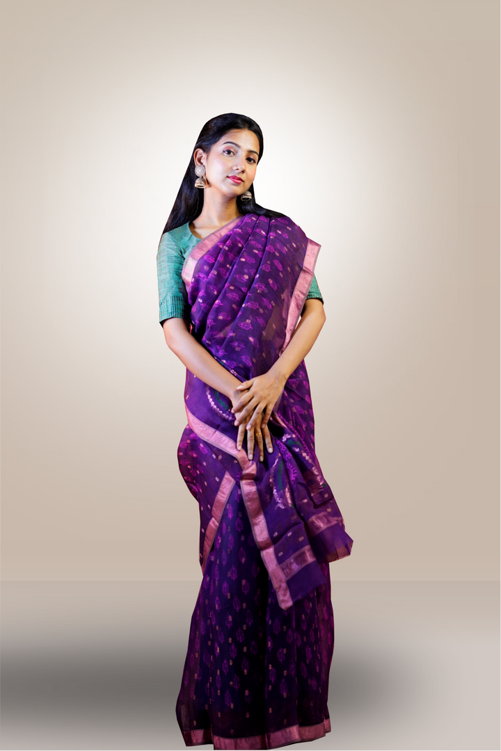 Purple Color Organza Base Printed Weaving Design Saree