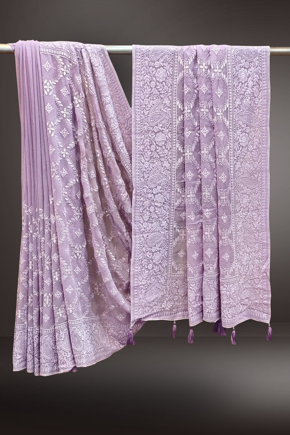 Georgette Embroidered Purple Saree