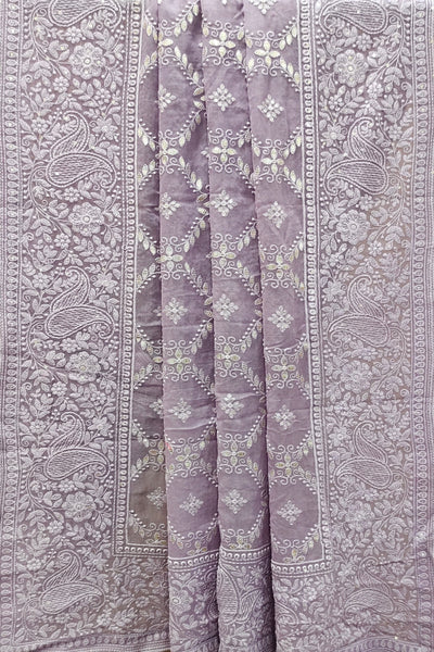 Georgette Embroidered Purple Saree