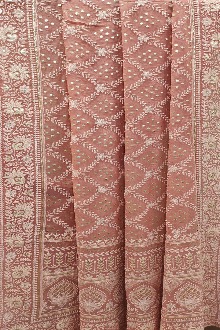 Georgette Embroidered Peach Saree