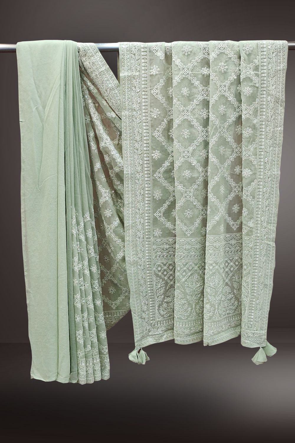 Georgette Embroidered Light Green Saree