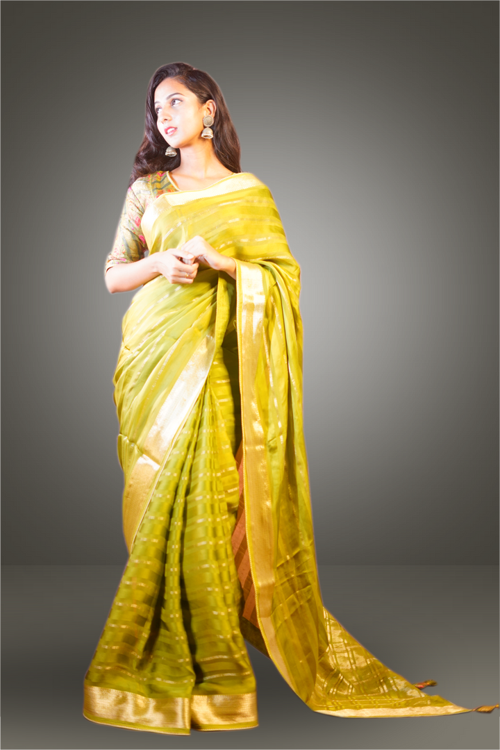 Green Color Pure Viscose Georgette Zari Weaving Saree