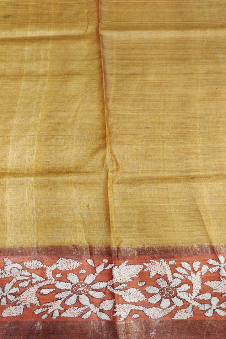 Tussar Silk Kantha Stitch Saree