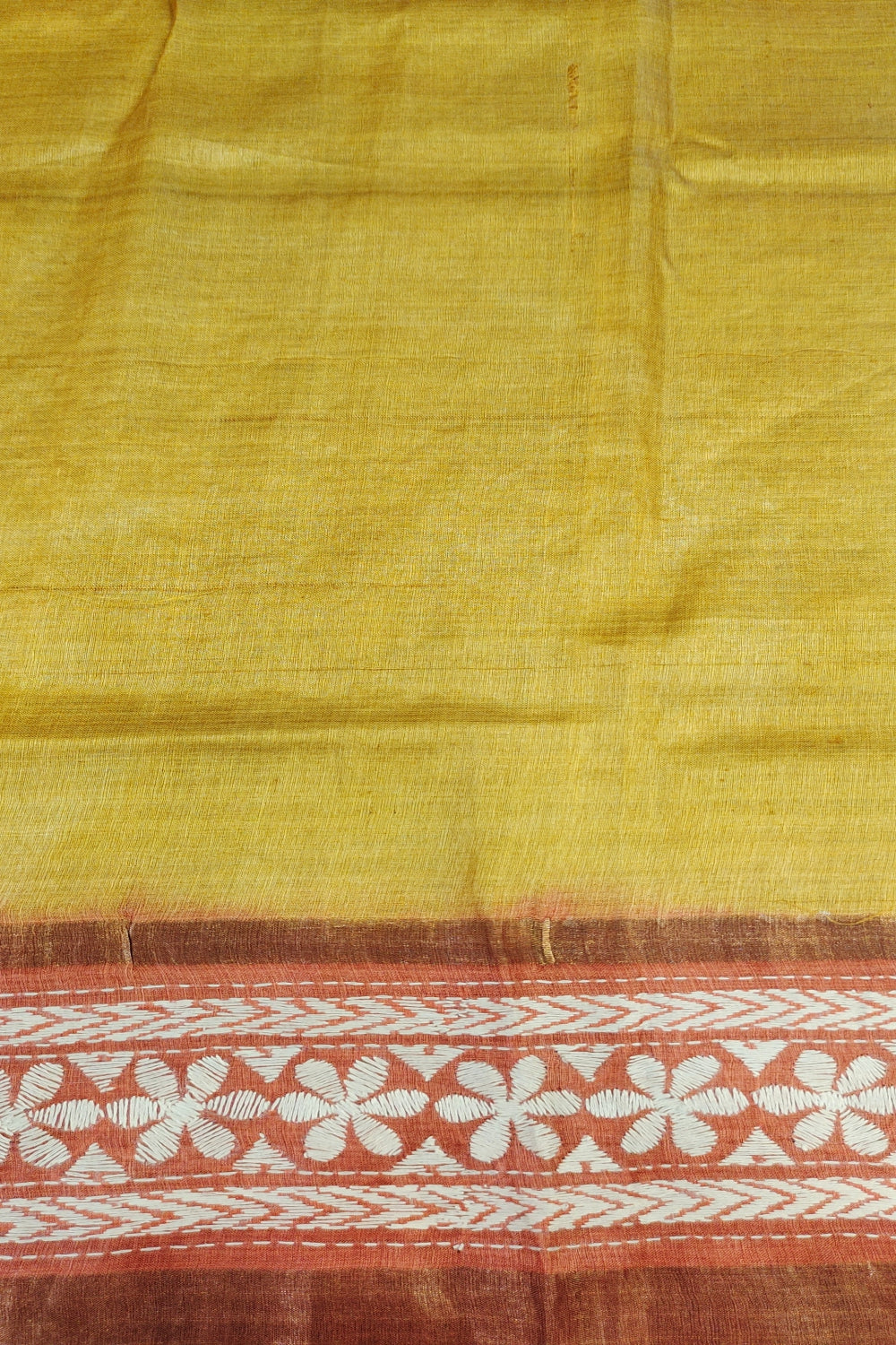 Deep Coffee Tussar Silk Kantha Stitch Saree