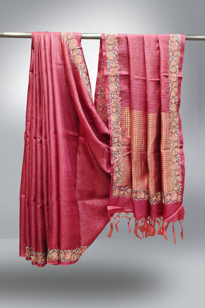 Pink Zari Weaving with Embroidered Silk Saree