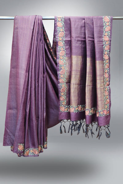 Purple Zari Weaving with Embroidered Silk Saree