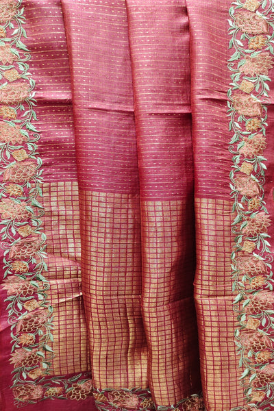 Pink Zari Weaving with Embroidered Silk Saree