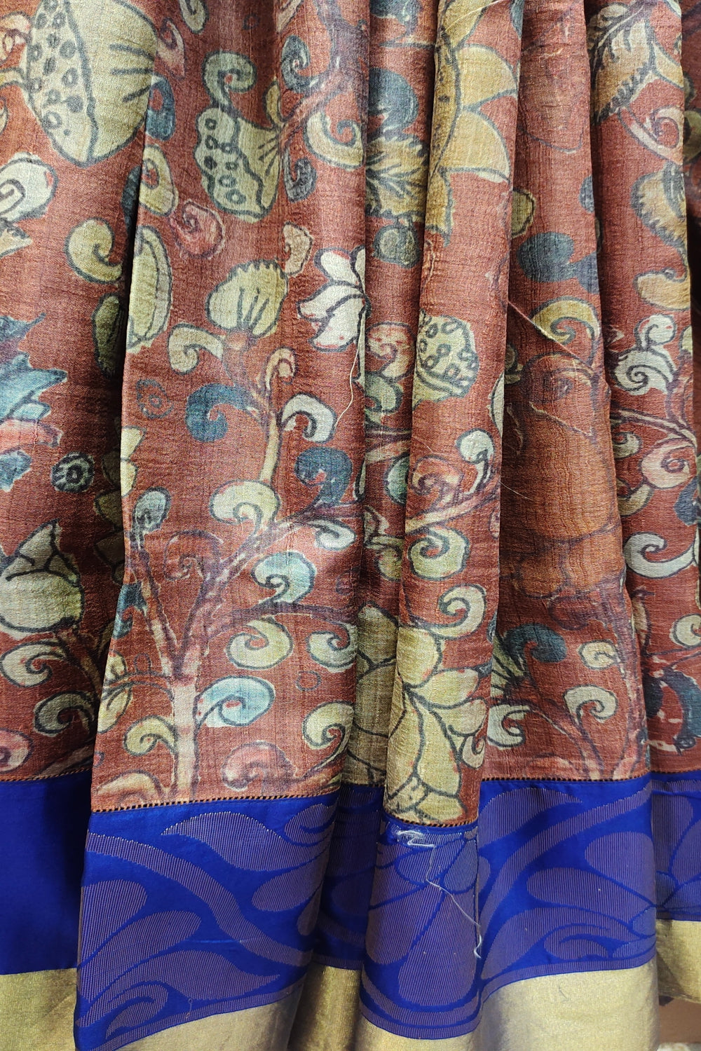 Brown Tussar Silk Kalamkari Printed Saree