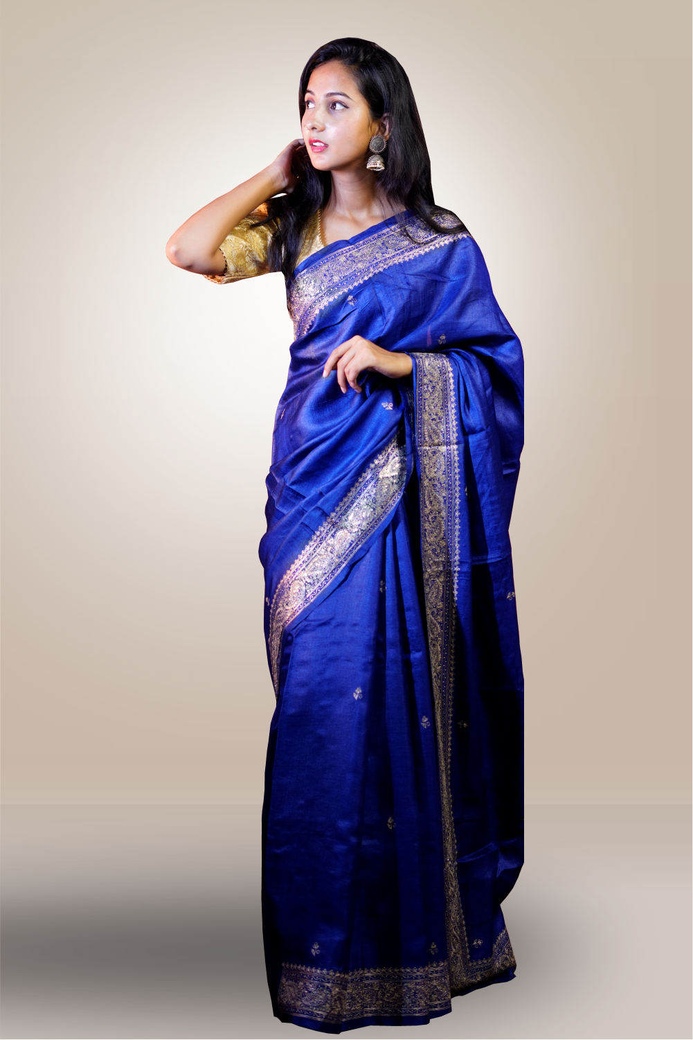 Blue Color Raw Silk gold Nakshi Hand Embroidery Saree