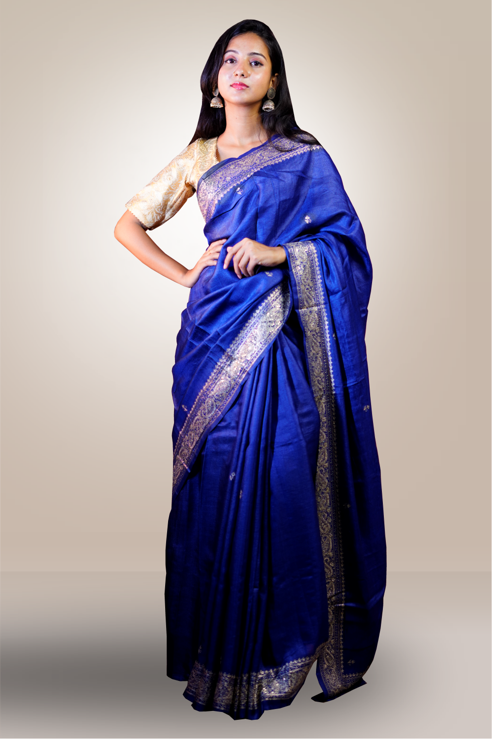 Blue Color Raw Silk gold Nakshi Hand Embroidery Saree