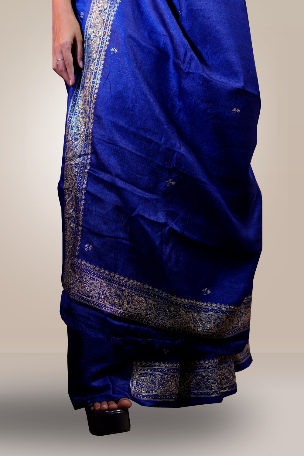 Blue Color Raw Silk gold Nakshi Hand Embroidery Saree