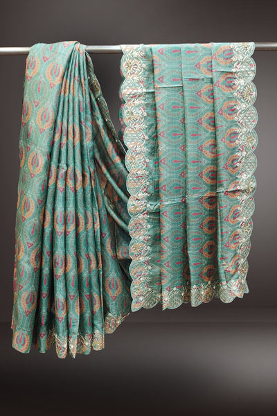 Tussar Silk Printed Saree with Gota Patti Border