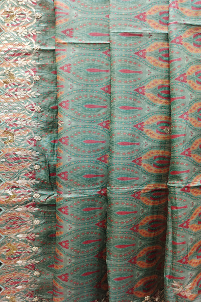 Tussar Silk Printed Saree with Gota Patti Border