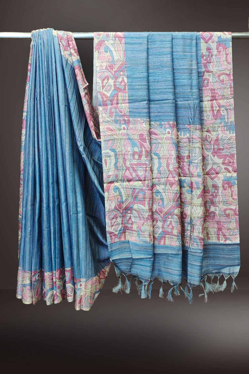 Blue Art Silk Saree with Printed Border