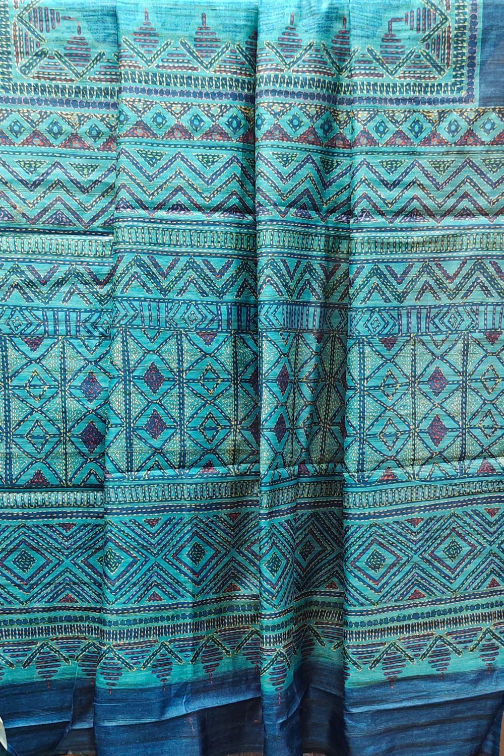 Printed Blue Art Silk Saree