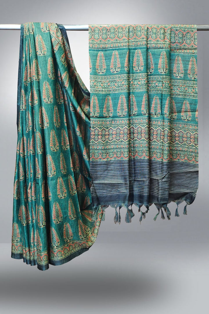 Art Silk Dark Green Printed Saree