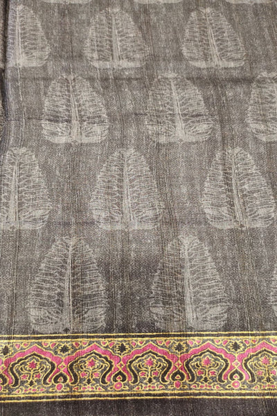Art Silk Dark Grey Printed Saree