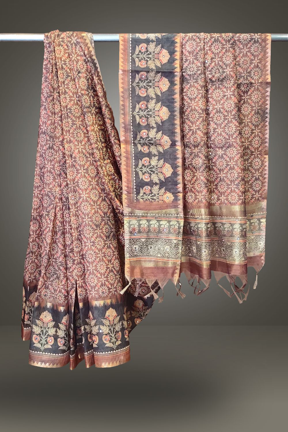 Brown Art Silk Printed Saree