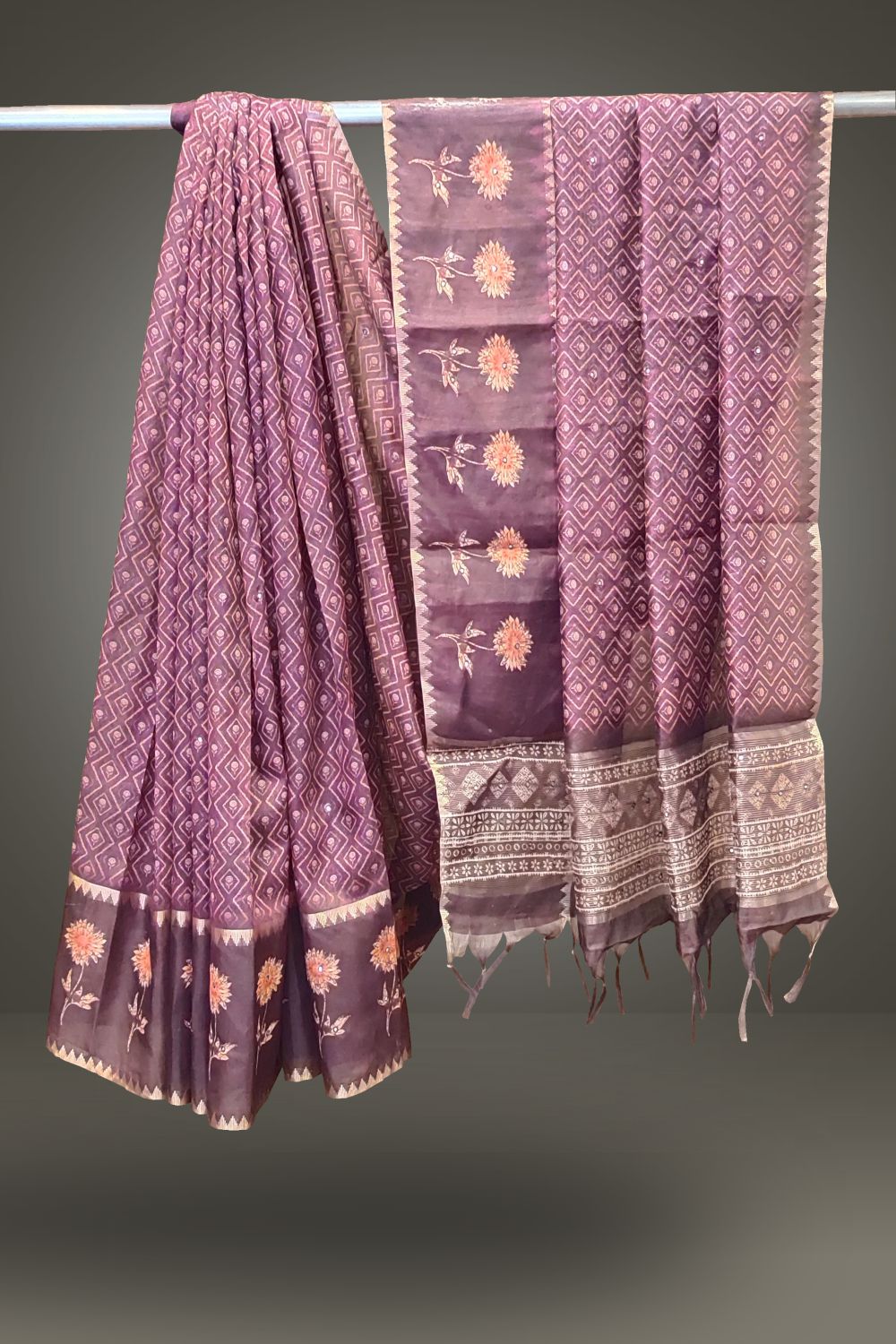 Magenta Purple Printed Art Silk Saree