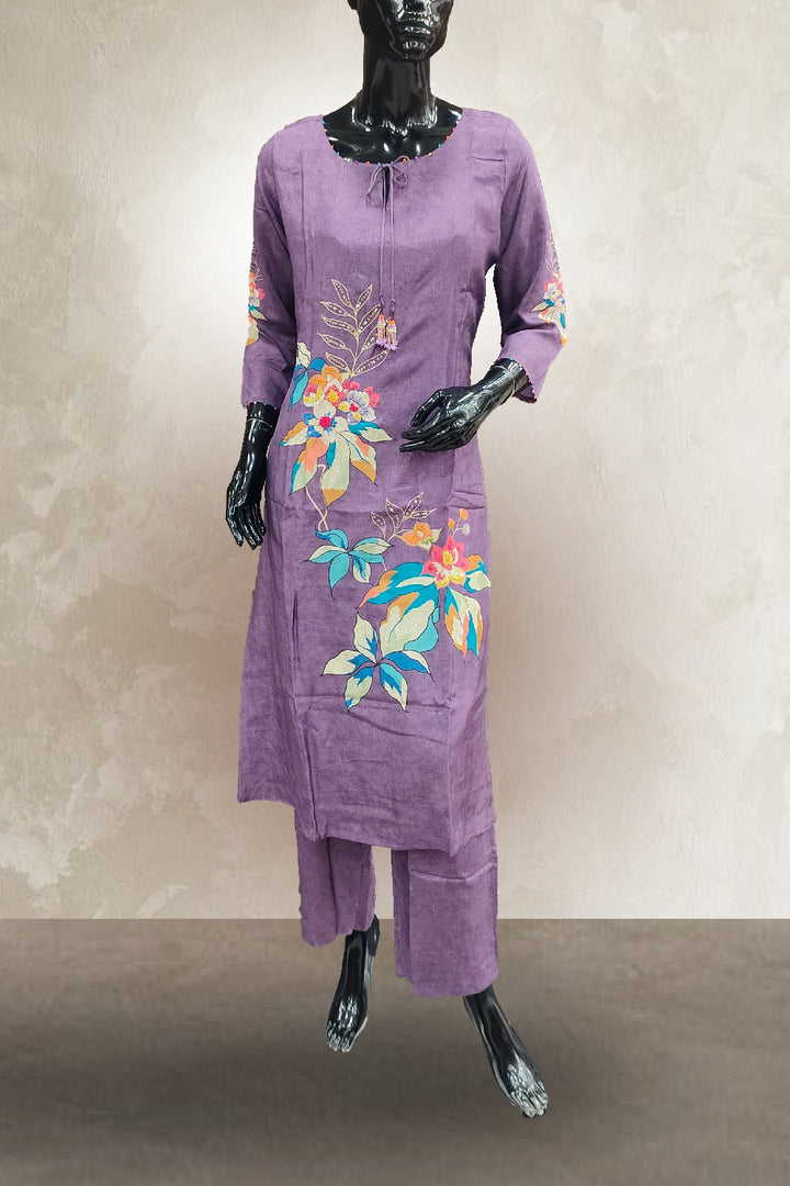 Russian Silk Printed with Sequins Work Violet Salwar Kameez