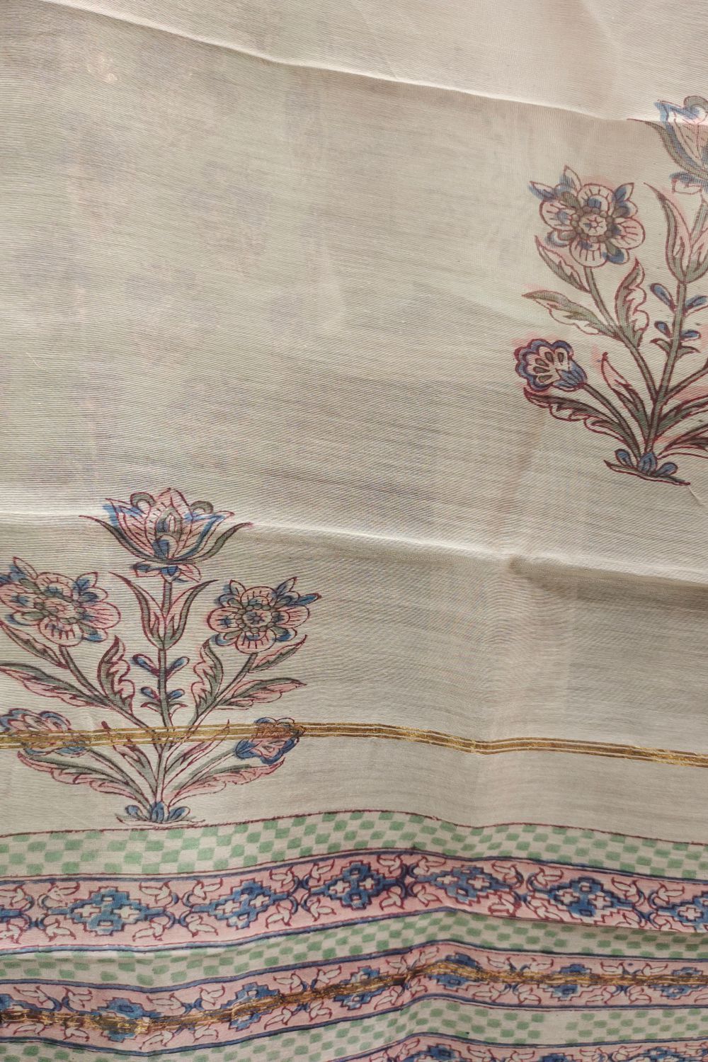 Green Silk Cotton Gotta Patti and Pearl Work Unstitched Salwar Suits
