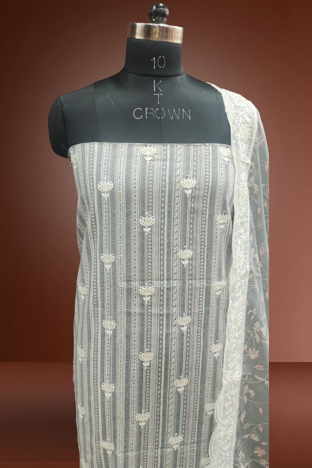 Grey Silk Unstitched Salwar Suits with Hakoba Embroidery Bottom