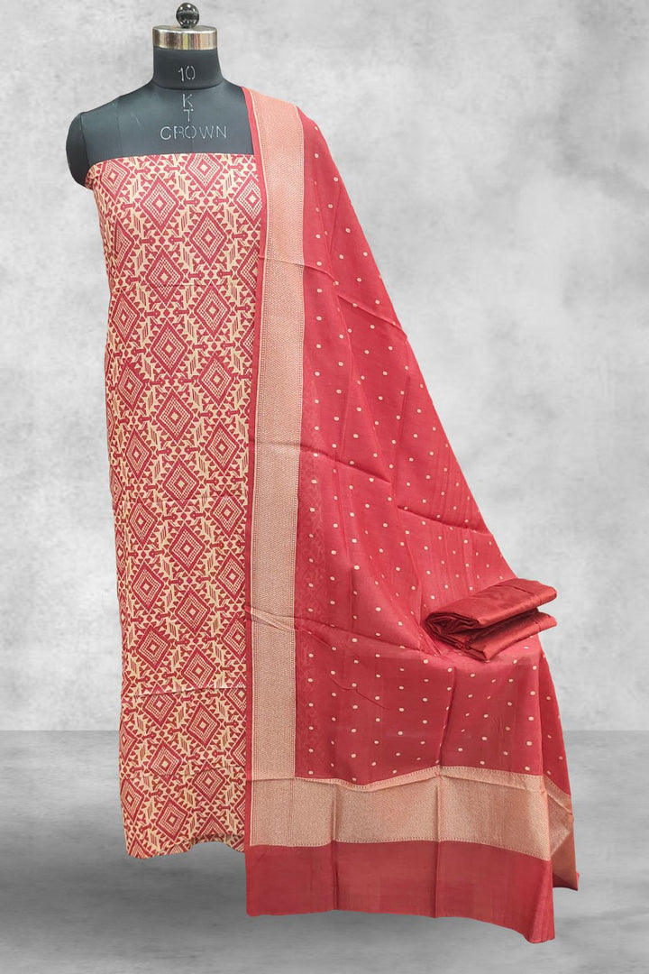 Maroon Tussar Printed Unstitched Salwar Suits