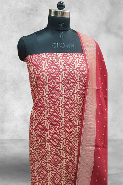 Maroon Tussar Printed Unstitched Salwar Suits