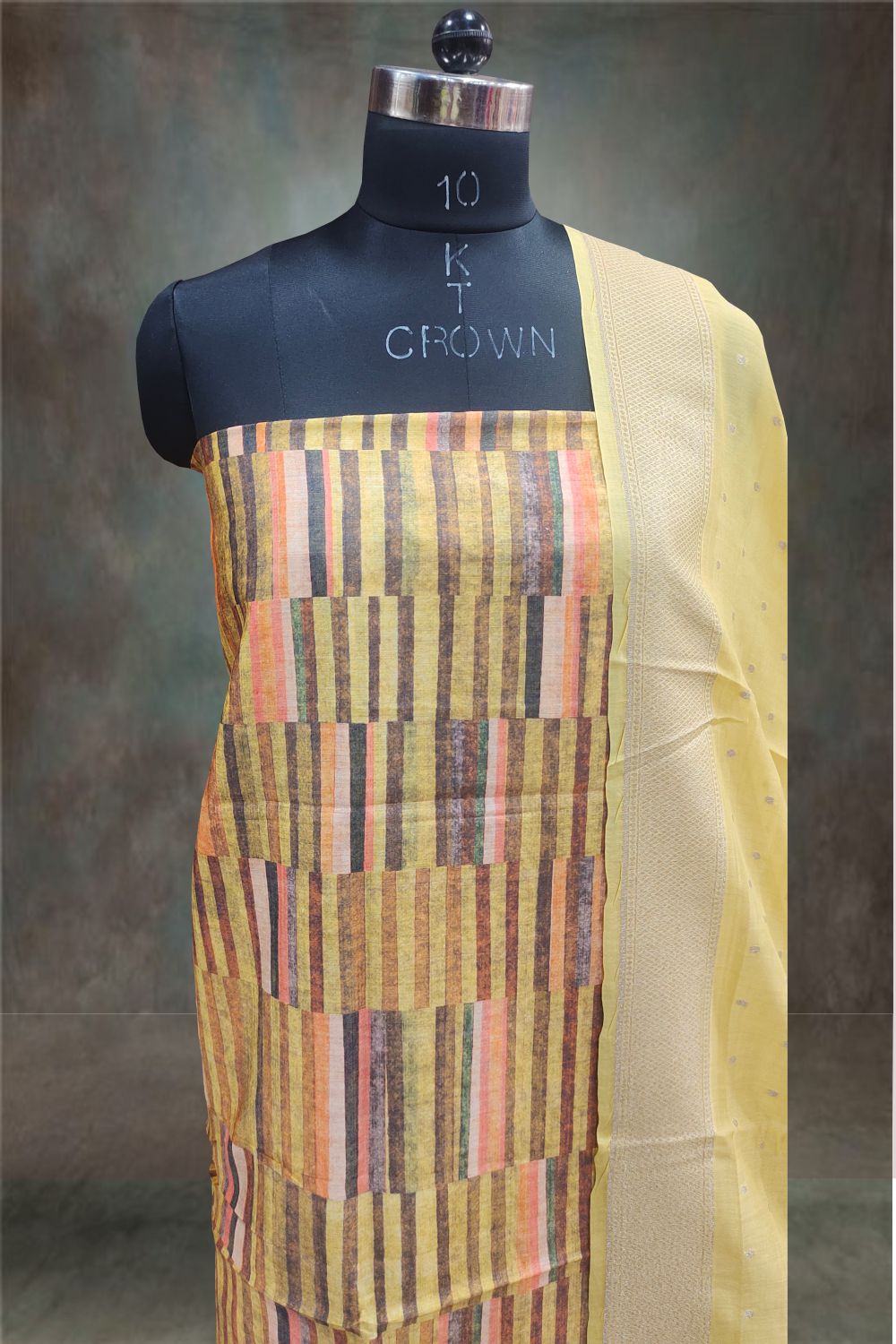 Yelow Tussar Printed Unstitched Salwar Suits