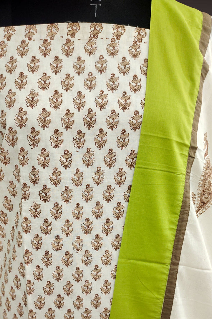 Light Green Cotton Block Printed Unstitched Salwar Suits