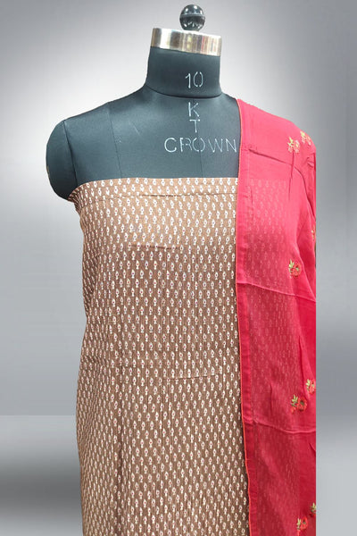 Brown Chanderi Printed Unstitched Salwar Suits