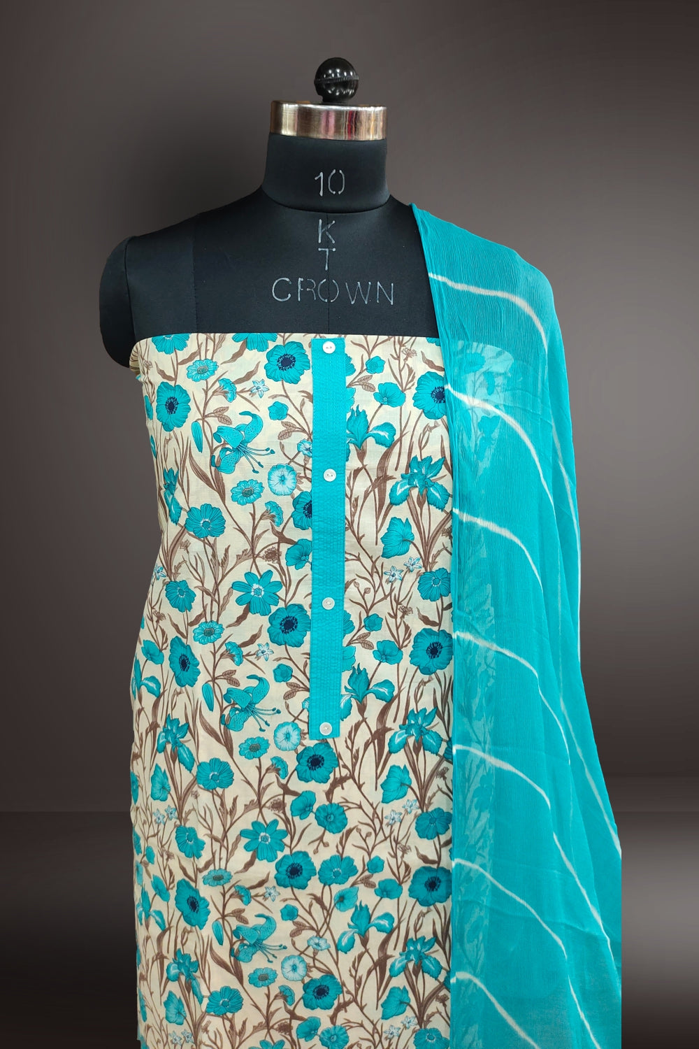Turquoise Cotton Floral Printed Unstitched Salwar Suits