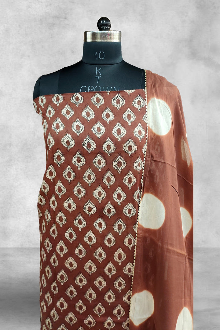 Brown Pure Cotton Printed Unstitched Salwar Suits