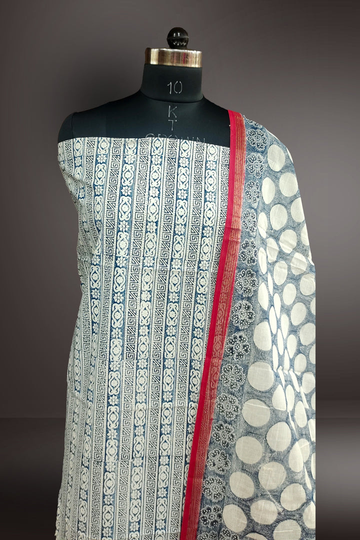 Ink Blue Cotton Block Printed Unstitched Salwar Suits