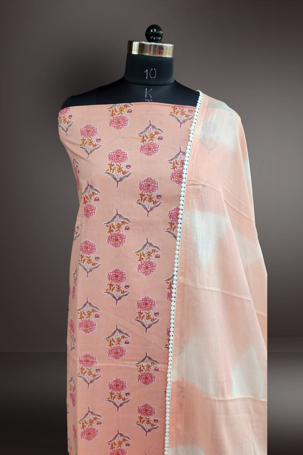 Peach Pink Cotton Printed Unstitched Salwar Suits