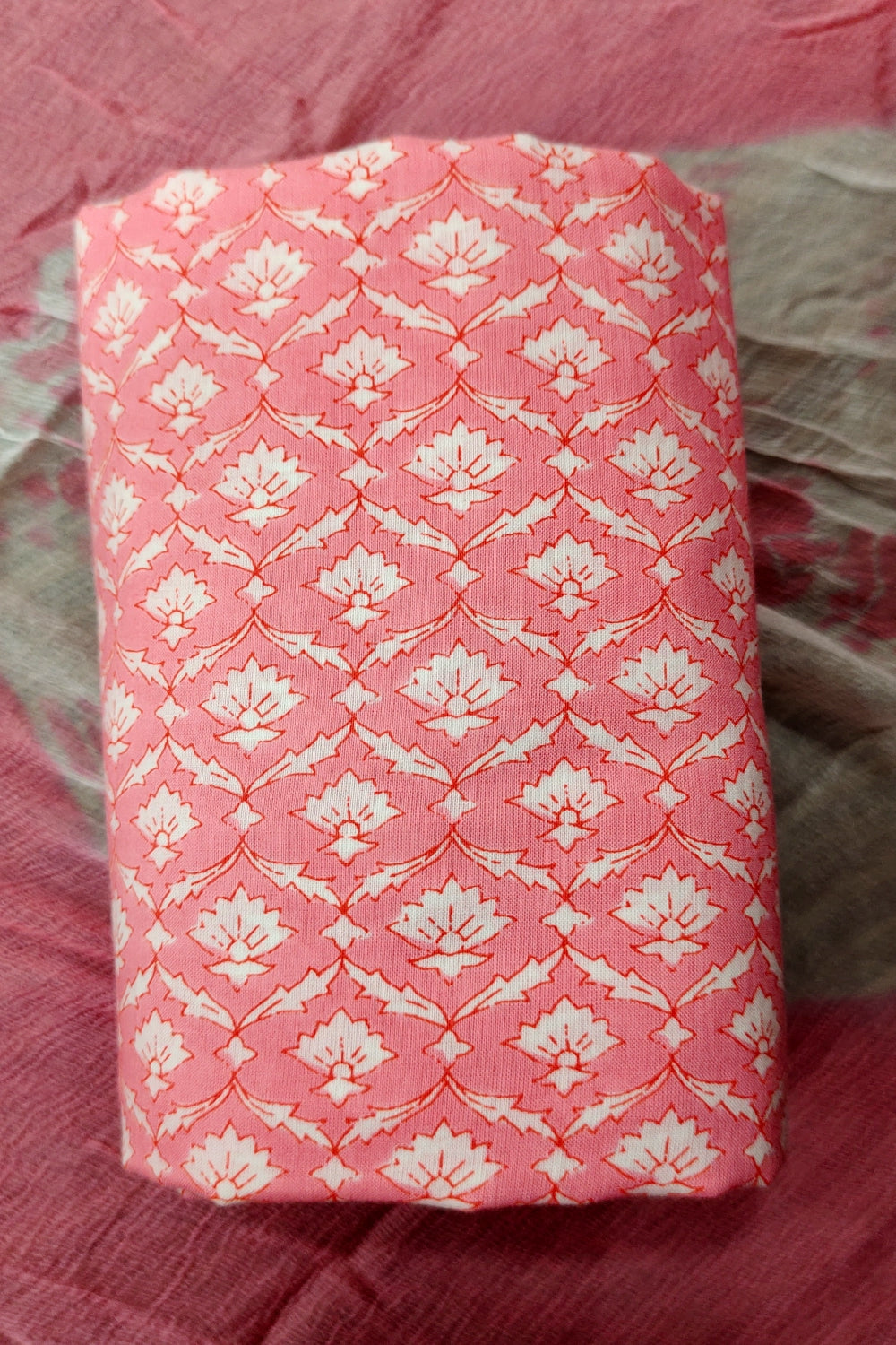 Pink Cotton Zigzag Printed with Beads Work Unstitched Salwar Suits