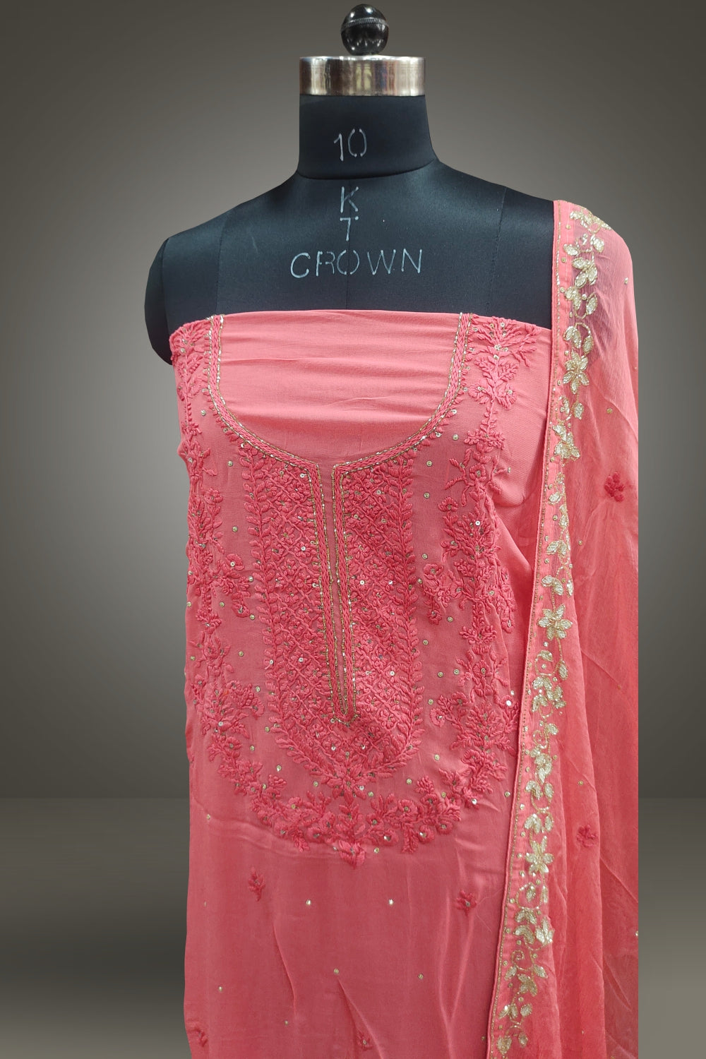 Pink Georgette Beads Work Unstitched Salwar Suits