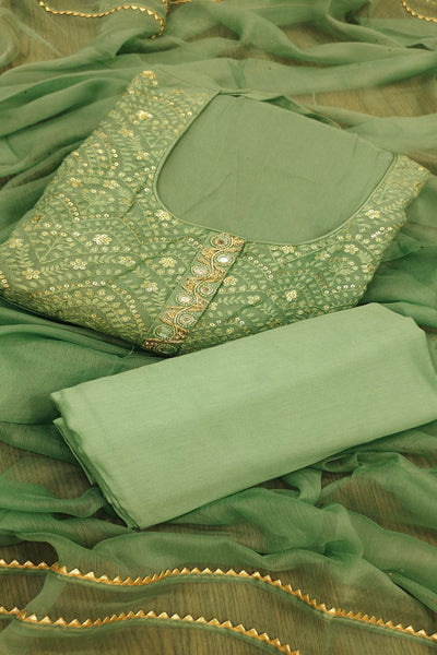 Sea Green Georgette Sequins Embroidered Semi Stitched Salwar Suits