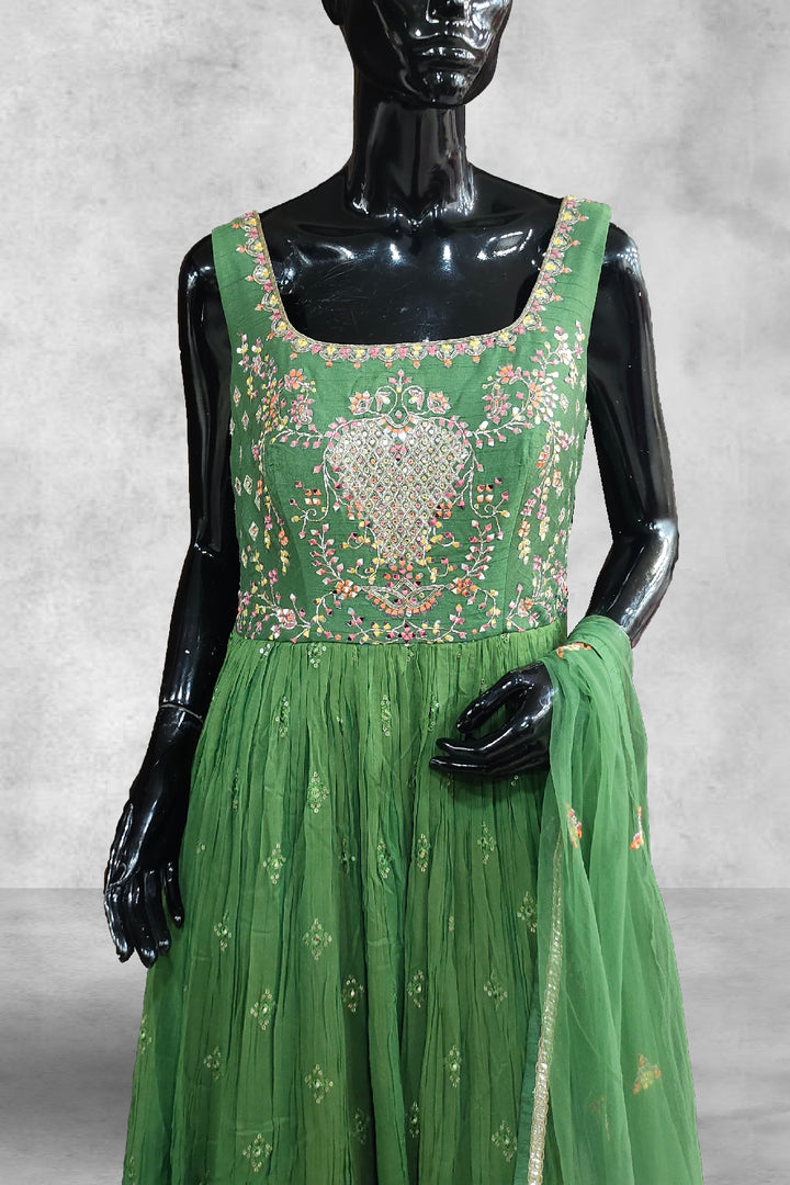 Forest Green Georgette Sequins Embroidered with Mirror Work Anarkali Suit