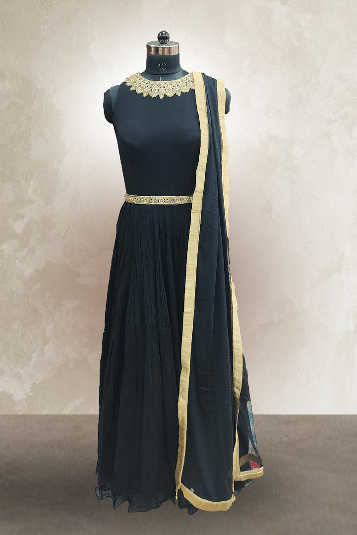 Black Georgette Beads with Zardosi Work Anarkali Suit