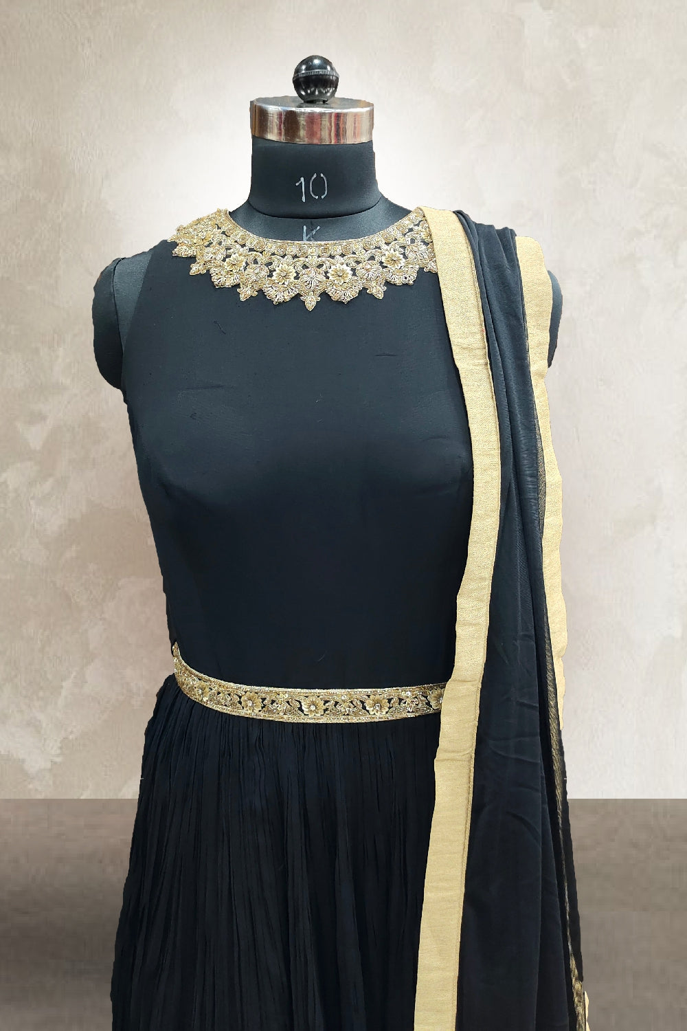 Black Georgette Beads with Zardosi Work Anarkali Suit